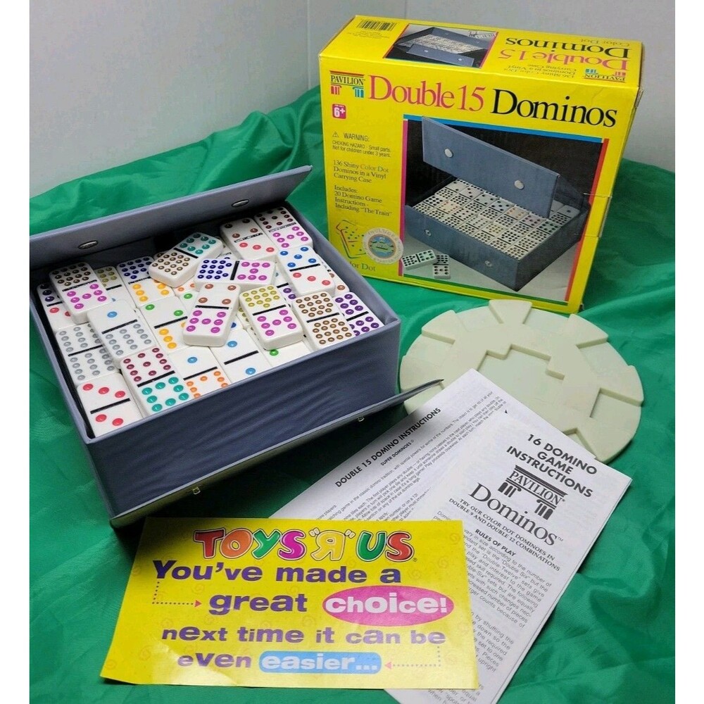 Pavilion Cardinal Double 15 DOMINOS Game 136 Pcs 1992 Toys “R” Us Color Dot
